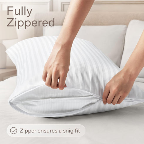 Set of 4 Pillow Protectors with Zipper Standard Size - 100% Resistant to Stains, Dust & Dirt - Washable Covers for Increased Pillow Lifespan...