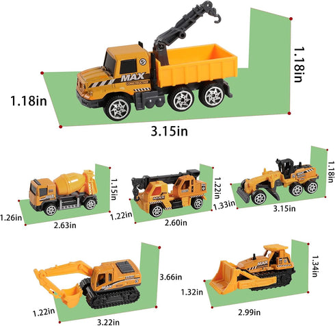 Construction Truck Toys, 6Pcs Mini Engineer Car Toys Small Construction Vehicle Bulldozer Roller Excavator Cement Mixer Truck Dump Tractor Cake To...