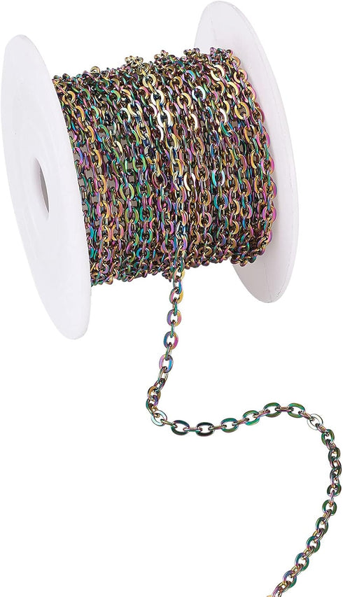 16.4 Feets 304 Stainless Steel Cable Chains Colorful Unwelded Twisted Cable Necklace Chain Link with Spool 4x3x0.7mm for DIY Bracelet Necklace Jew...