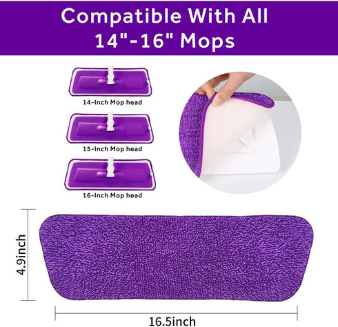 16.5 inch Microfiber Replacement Mop Pads Reusable - 3 Pack Flat Replacement Heads for Wet Or Dry Floor Cleaning Purple¡...