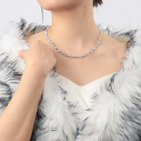 Unicra Bride Silver Necklace Earrings Set Crystal Bridal Wedding Jewelry Set Rhinestone Choker Necklace for Women and Brides...