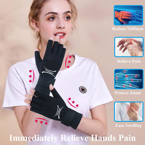 2 Pairs Copper Arthritis Gloves for Women Men, Fingerless Compression Gloves Relieve Hand Pain, Typing Gloves for Arthritis, Carpal Tunnel, Tendon...