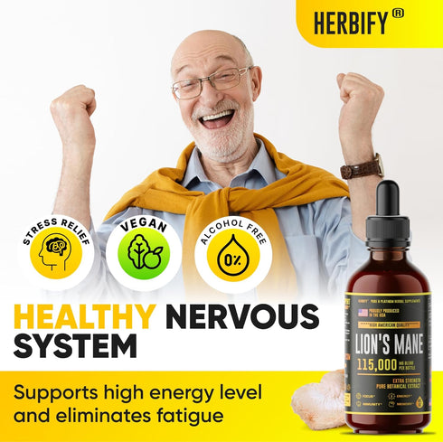 Lions Mane Supplement - Daily Mushroom Supplement for Memory, Focus & Clarity - Brain Booster - Lions Mane Tincture for Natural Immune Support - V...