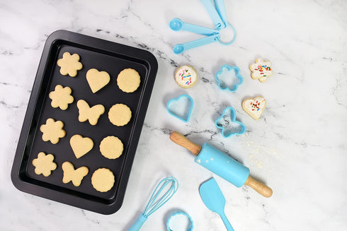 R&M International 2246 Junior 12-Piece Bakeware Set, Includes Pan, Rolling Pin, Tools and Cookie Cutters...