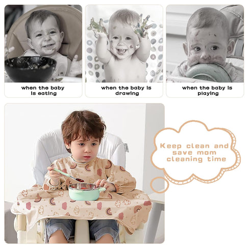 Vicloon Coverall Baby Feeding Bib, Weaning Bib Attaches to Highchair and Table, Long Sleeves Bib with Waterproof, Comfortable,Machine Washable, Ba...