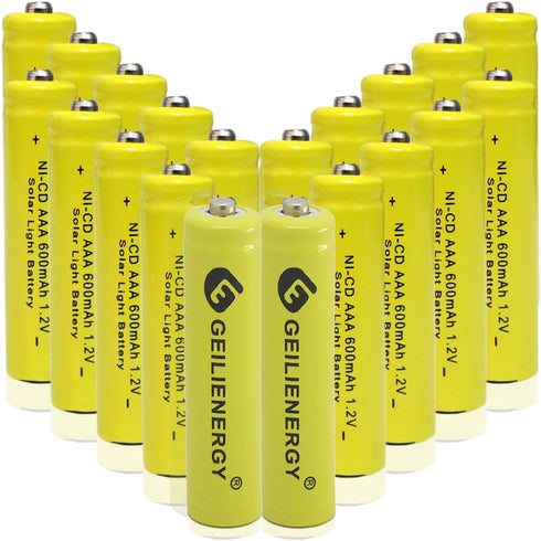 GEILIENERGY Solar Light Batteries AAA NiCd AAA 1.2V 600mAh Triple A Rechargeable Batteries for Solar Lamp Garden Lights (Pack of 20)...
