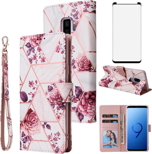 Asuwish Compatible with Samsung Galaxy S9 Plus Wallet Case Tempered Glass Screen Protector Leather Flip Cover Card Holder Kickstand Stand Phone Ca...