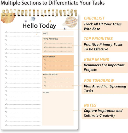 To Do List Notepad-Undated Daily Planner With 52 Sheets,Size 6.5 * 9.8 Task Planning Pad with Checklist, For Office, Home And School, Organizer fo...