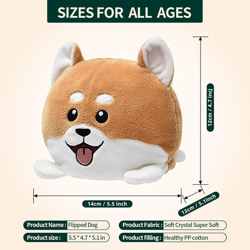 Double-Sided Flip Plush Toy,Reversible Stuffed Animal Mood Plush Flip Show Your Mood at All Times (Dog)...