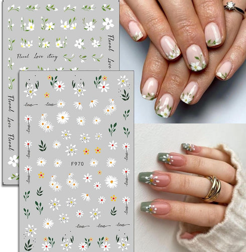 6 Sheets Flower Nail Art Stickers 3D Self-Adhesive Flower Nail Decals Spring Daisy Blossoms Design Floral Nail Sticker Spring Summer Nail Art Supp...