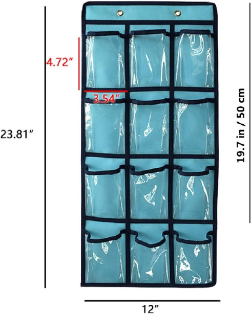 NIMES Hanging Closet Underwear Sock Jewelry Storage Over The Door Classroom Cell Phone Calculator Organizer Clear Pockets (BLUE-12 & 9 POCKETS PAC...
