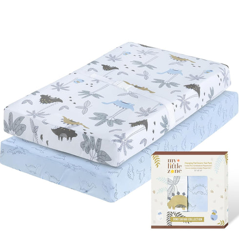 100% Cotton Changing Pad Cover for Baby Boys, Dinosaur Changing Pad Cover - Changing Table Sheets Blue - 2 Pack Changing Table Covers, 32"x16" x 8...