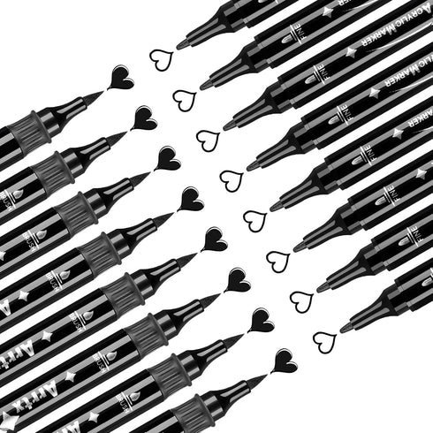 Arrtx 8 Pack Black Acrylic Paint Pens, Dual Tip Acrylic Paint Markers for Rock Painting, Graffiti, Paper, Wood, Ceramic, Fabric, Glass, Canvas, Pl...