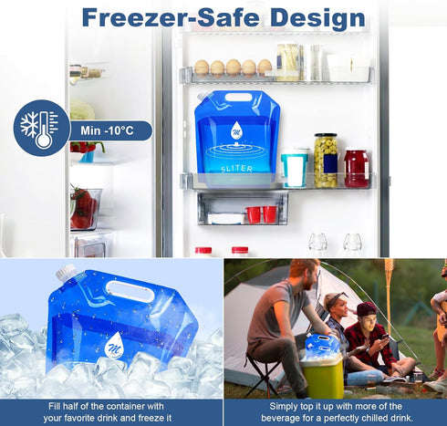 Water Container Bags, 4 Packs BPA Free No-Leak Foldable Plastic 1.3 Gallon Water Container Bag for Camping Hiking Backpack Emergency Storage Jug...