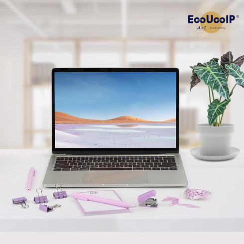EooUooIP Desk Accessories Binding Set,Practical and Beautiful Lavender PurpleOffice Supplies Set,Stapler Hole Puncher Paper Clips and Ballpoint Pe...