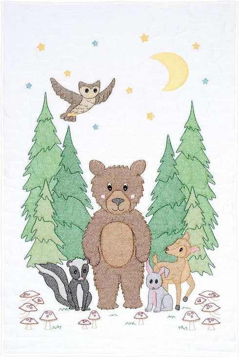 Jack Dempsey Needle Art Woodland Bear Crib Quilt Top......