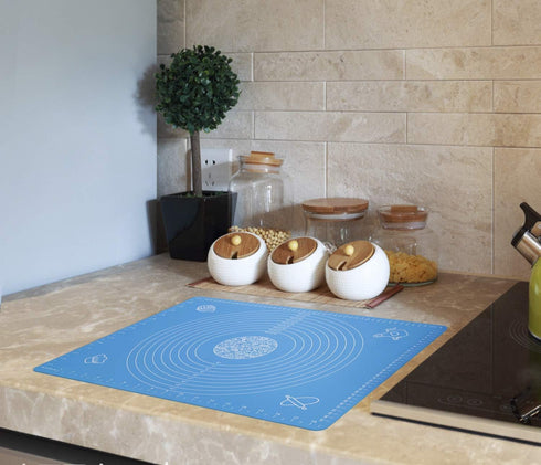 Silicone Baking Mat for Pastry Rolling Dough with Measurements,19.7" x 15.7" BPA Free Non stick and Non Slip Blue Table Sheet Baking Supplies for ...