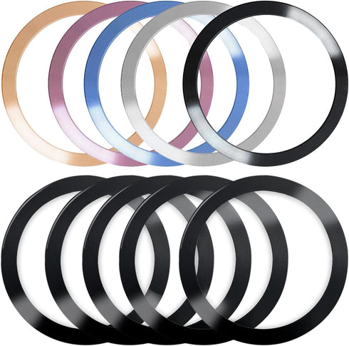 10 Pcs Metal Ring for Magnetic Wireless Charger, 2 Styles, Universal Ultra Thin CD Stripe Round Ring Sticker Conversion Kit Compatible with MagSaf...