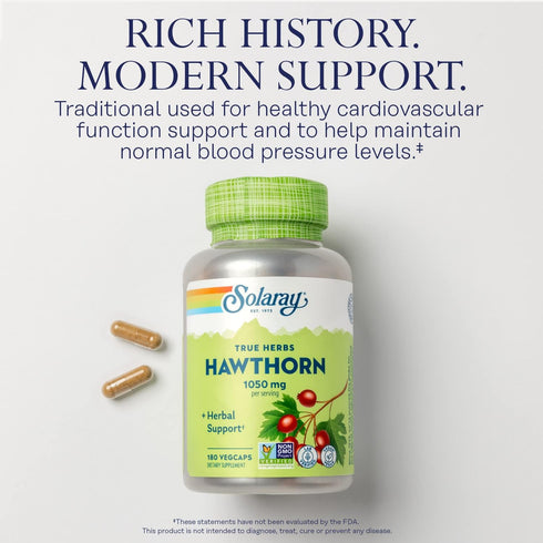 SOLARAY Hawthorn Berry Capsules 1050 mg, Hawthorne Supplement for Cardiovascular Function & Circulation Support, 60 Day Money-Back Guarantee, Whol...
