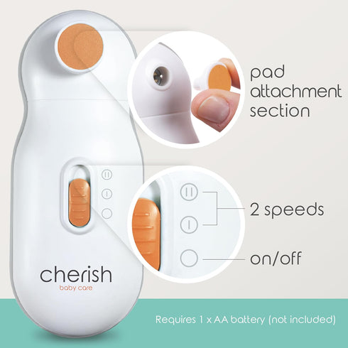 Cherish Baby Care Baby Nail Trimmer Electric - Automatic Safety Stop, BPA-Free & Safety-Tested Electric Nail File Baby, Includes 4 File Pads, 0-12...