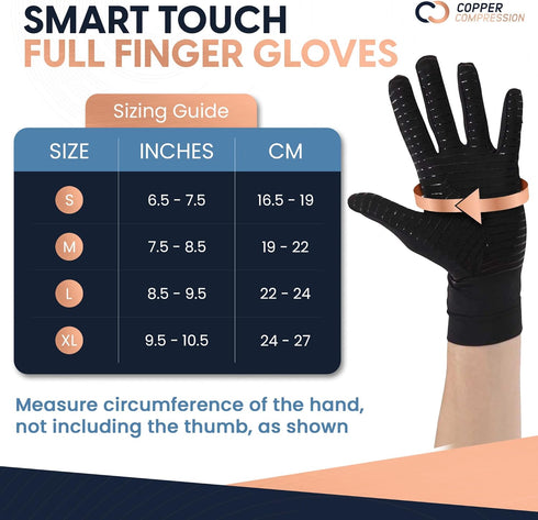 Copper Compression Full Finger Arthritis Gloves - Palm Grips - Touch Screen Fingertips - Compression Support for Carpal Tunnel, Pain Relief, Tendo...