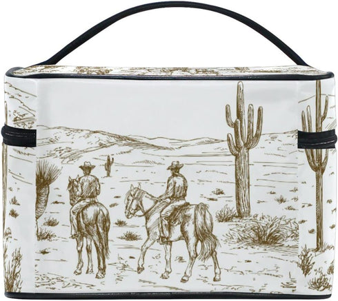 Western Desert Cowboys Travel Cosmetic Bag Case Large Portable Makeup Bag Organizer for Women Girls Top Handle Multifunction Toiletry Bags...