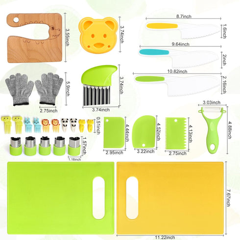 28PCS Toddler Knife Set - Kids Knifes for Real Cooking, Montessori Kids Kitchen Knife Set with Cutting Board Crinkle Cutters Kid Safe Knives, Todd...