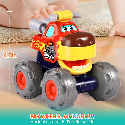 Toy Cars For 1 2 3 Year Old 3 Pack Monster truck Toy Push & Go Crocodile Friction Powered Bull Pull Back Leopard Car Big Wheel Animal Car Baby Toy...