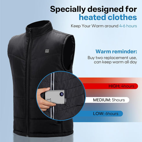 5V 2A Power Bank for Heated Vest, Pocket Size 10000mAh Heated Jacket Battery Pack, LCD Display Portable Charger for Heated Coat,Heated Pants,Heate...