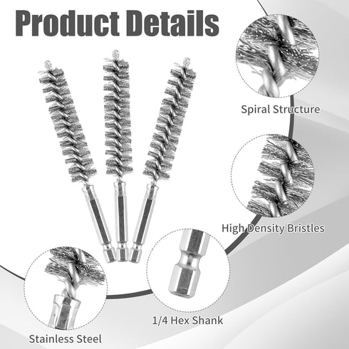 10 Pack Bore Brush for Drill, Wire Bore Brush Drill, Stainless Steel Bore Cleaning Brush Set 1/4 Inch Hex Shank for Power Drill Impact Driver (15M...