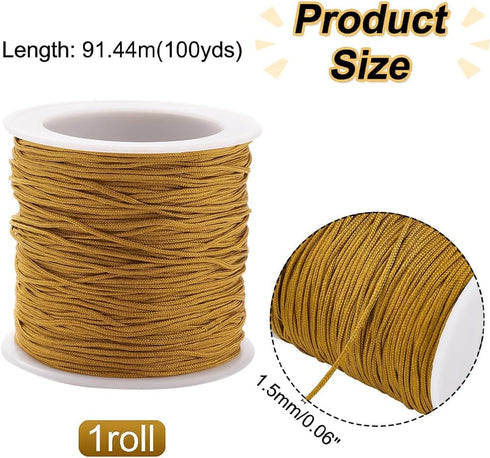 PH PandaHall 1.5mm 100 Yards Camel Nylon String for Bracelets, Beading Thread Nylon Cord Blind Cord Braided Lift Shade Cord Wind Chime Replacement...