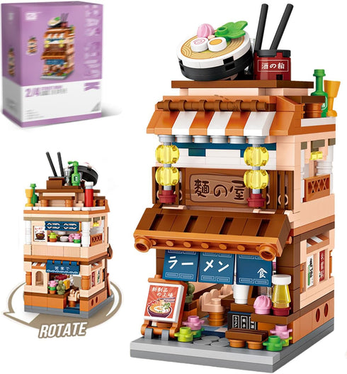 Japanese Street View Ramen Shop Building Blocks Set, Japanese Theme Store Simulation Architecture Creative Model, Mini Bricks Construction Buildin...