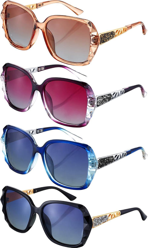 Weewooday 4 Pairs Oversized Sunglasses Women Sparkling Frame Ladies Sunglasses Polarized Square Sunglasses...