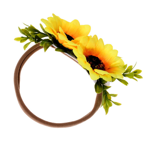 Tieback Daisy Flower Crown Elastic Sunflower Flower Headband Baby Girl Toddler Floral Crown Wreath Newborn Hair Accessories (Sunflower)...