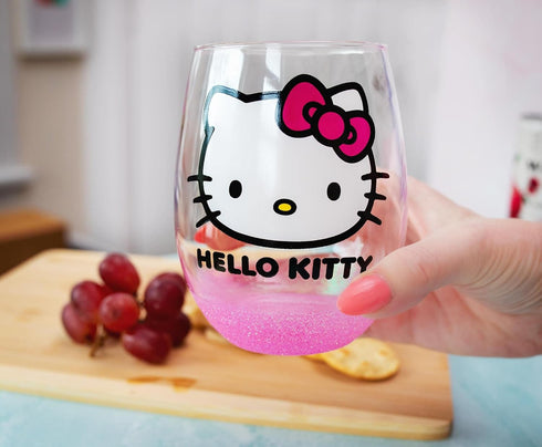 Silver Buffalo Sanrio Hello Kitty Teardrop Stemless Wine Glass With Dipped Bottom | Tumbler Cup For Mimosas, Cocktails | Home Barware For Liquor, ...
