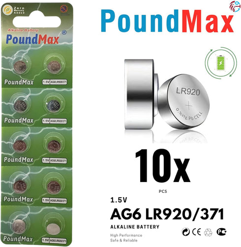 AG6 LR920/371 Batteries 1.5v Alkaline Button Cell Battery - 10 Count...