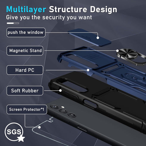 Janmitta Compatible with Galaxy A14 5G Case Built in Slide Camera Lens Cover and Screen Protector,Heavy Duty Shockproof Full Body Phone Cover,Buil...