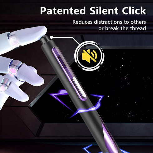 WRITECH Retractable Gel Ink Pens: Low Center of Gravity 0.7mm Multicolor Medium Point with Refills Silent Click No Smear Pen Black Blue Purple 3ct...