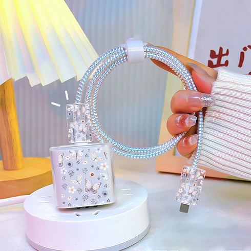 Cute Cable Protector for iPhone Apple Charger,Pretty Little Flowers Butterfly Design,Data Cable USB Case Cord Saver Phone Charger Protector for iP...