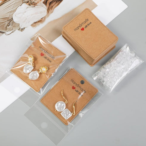 Femtindo 150 Pack Earring Cards for Jewelry Packaging DIY Earrings Holder Display Card with Bag for Studs Selling (Brown(Earring Card), 5x6.5cm)...