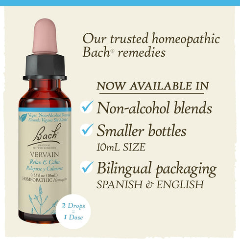 Bach Original Flower Remedies, Vervain for Relaxation and Calm (Non-Alcohol Formula), Natural Homeopathic Flower Essence, Holistic Wellness and St...