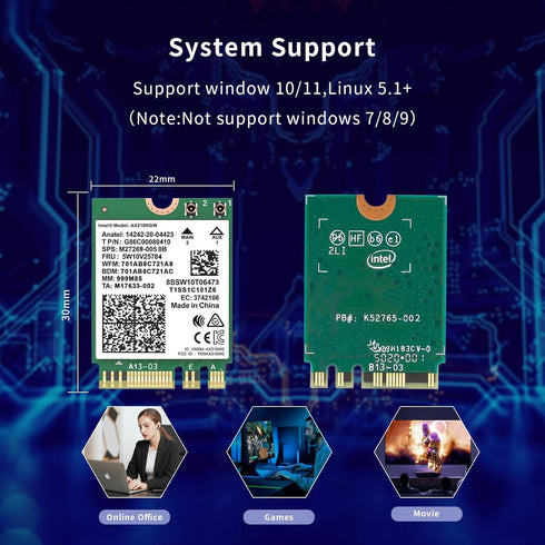 AX210NGW WiFi Card,WiFi 6E M.2 laptop Wireless Card,Bluetooth 5.3 5400Mbps Tri-Band Wireless Module Internal Network Adapter for Laptop,Ultra-Low ...