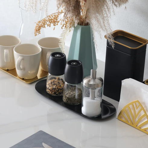 FREELOVE Black Bathroom Tray, Metal Jewelry Trays for Toilet, Rectangle Towel Plate for Tank...