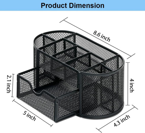 AUSTARK Desk Organizer Stationery Storage, Pencil Holder for Desk, Wire Mesh Office Supplies Desk Accessories & Workspace Organizers with 9 Compar...