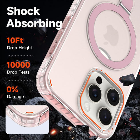 Phone Case Compatible with iPhone 15 Pro Max?Compatible with Magsafe?with Metal Ring Invisible Stand,Pink Translucent Matte Back (TPU+PC Classic C...
