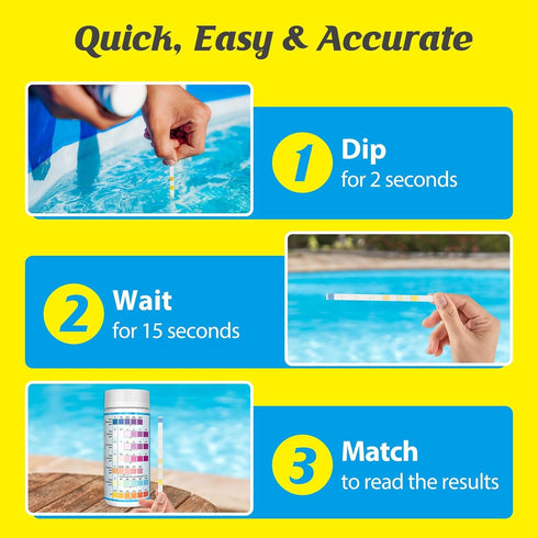 Swimming Pool Test Strips 100Count: Easy@Home 7-Way Accurate Water Chemicals Testing Kit for Chlorine, Bromine, Hardness, pH, CYA, Alkalinity...