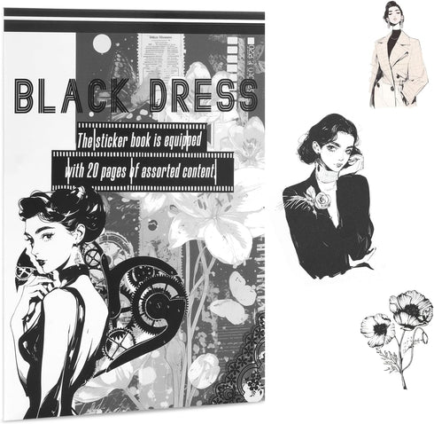 Dizdkizd Black and White Themed Elegent Women Sticker Book for Scrapbooking, Journaling, 194 Vintage Pre-Cut Stickers for Junk Journaling, Planner...