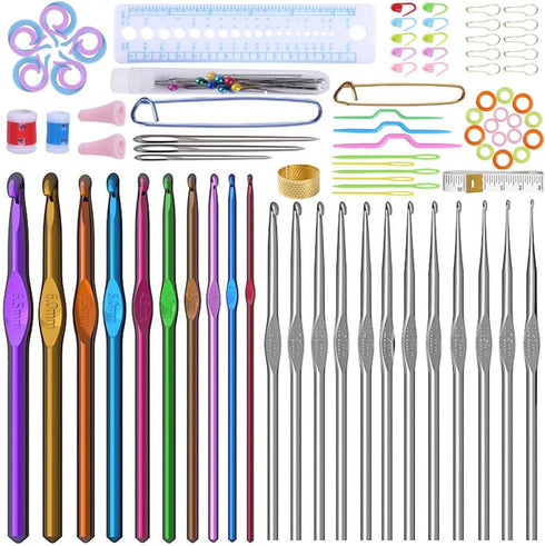 KOKNIT Crochet Hooks Set with Storage Case, Soft Grip Ergonomic Crochet Needles, Smooth Coloured Aluminum Yarn Crochet Hooks Crochet Kit with Croc...