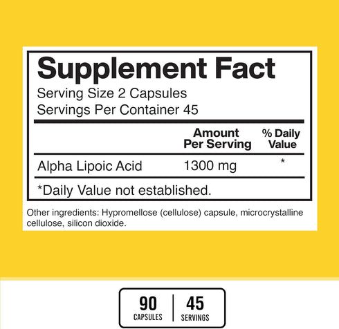 American Standard Supplements Alpha Lipoic Acid 1300mg Per Serving - Vegan, Gluten Free, Non-GMO, 90 Capsules, 45 Servings...
