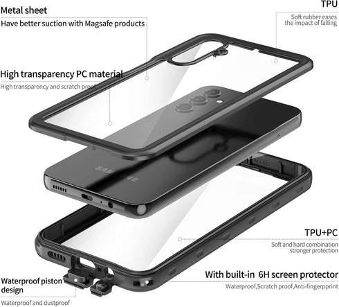 Mangix for Galaxy A14 5G Phone Case,IP68 Waterproof Dustproof Shockproof Case with Built-in Screen Protector, Full Body Rugged Protective Clear Co...